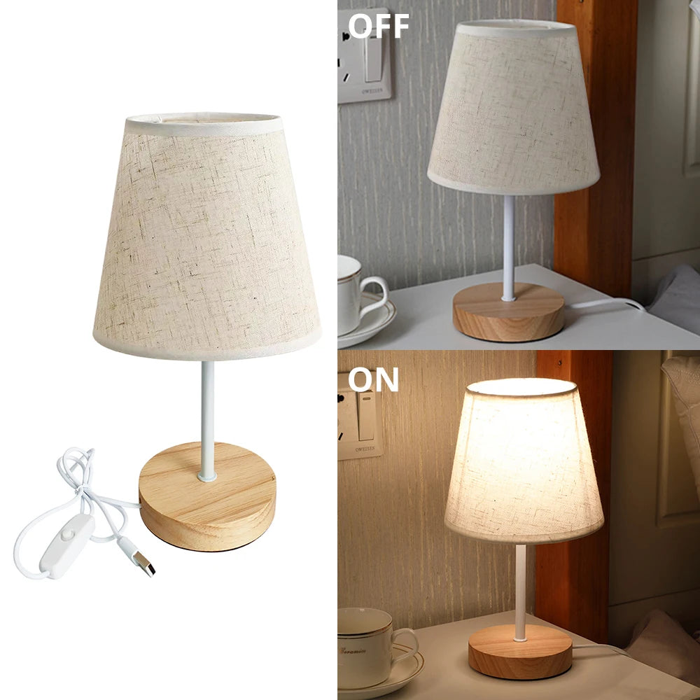 Solid Wood Cloth Nordic Decorative Table Bedroom Bedside Lamp Simple Creative Remote Control Small Night Light Energy Saving Led