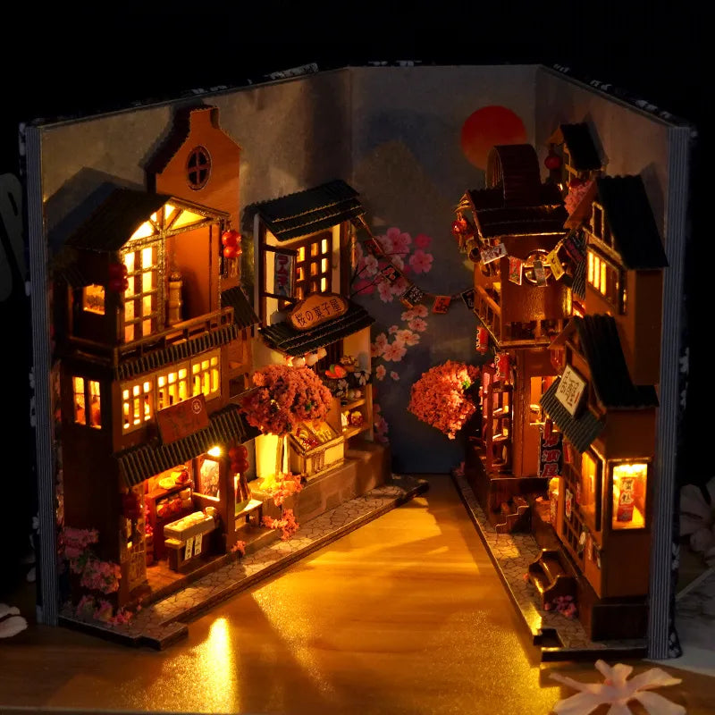 DIY Buch Nook Regal Puppenhaus Miniatur Holz Bücherregal Einsatz Miniaturen Haus Modell Kit Anime Sammlung Geburtstag Spielzeug Geschenke