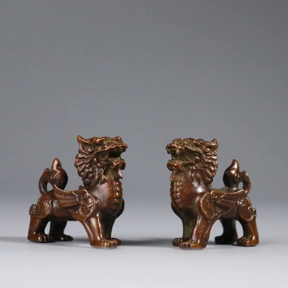 2PCS Retro Copper Kirin Pair of Pixiu Lucky Living Room Ornaments Town House Feng Shui Desktop Ornaments Art Figurine Decoration