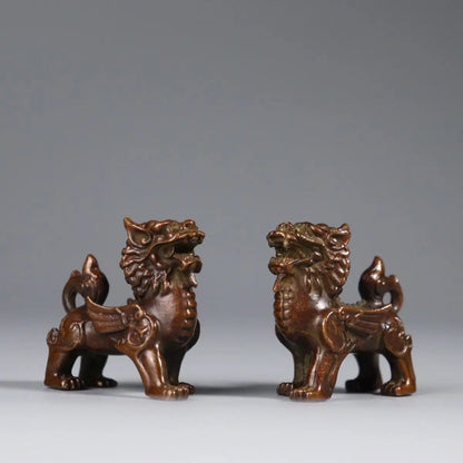 2PCS Retro Copper Kirin Pair of Pixiu Lucky Living Room Ornaments Town House Feng Shui Desktop Ornaments Art Figurine Decoration