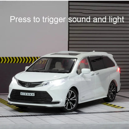 1/24 Scale Metal Die Cast Sienna Car Toys Model With Light Music Vehicle Models Rubber Tires Autos Toy Children Collectible Gift