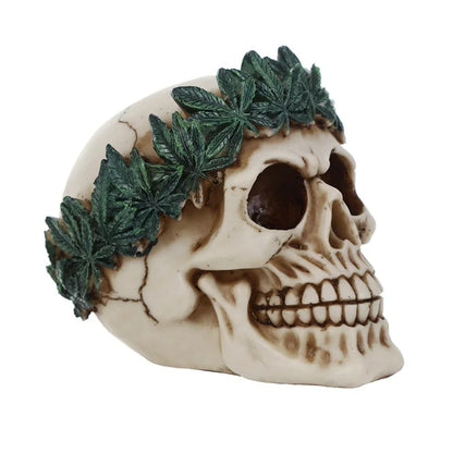 Statue de crâne en résine, herbe de paix, décoration de maison, Sculpture de crâne, décoration d'halloween, ornements artisanaux