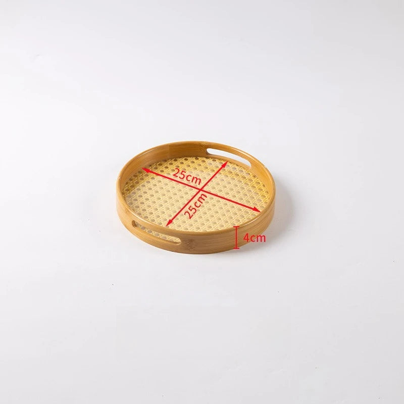 Rattan Bamboo Serving Tray with Handles Decorative Food Serving Trays Basket Serving Tray for Ottoman Coffee Table Kitchen Couch