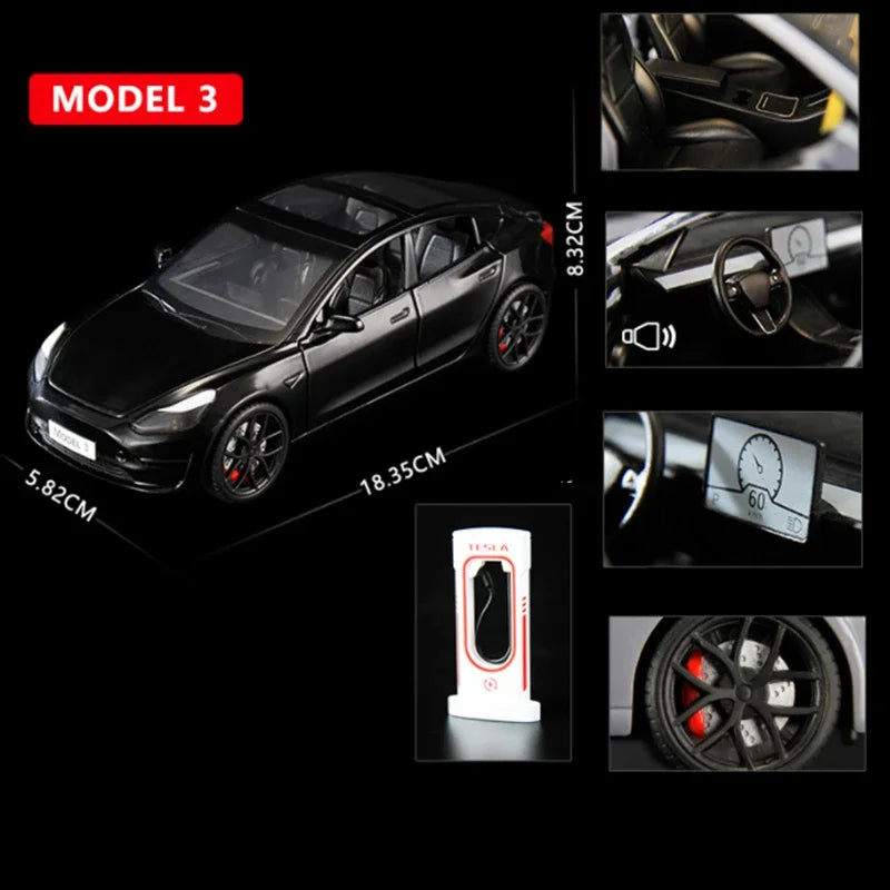 1:24 Model 3 Car Toys  Alloy Diecasts Metal Vehicles Car Model With Sound Light Vehicle Toys For Children Gifts Collection