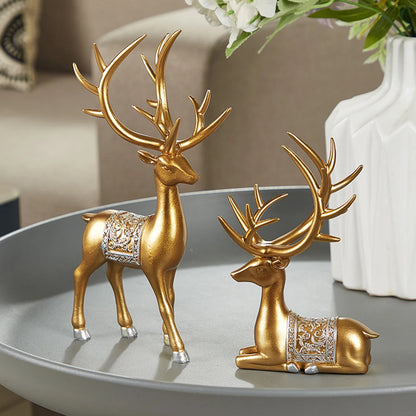 2x Elk Resin Statue Reindeer Sculpture Collectable Craft Deer Figurine Animal Figure for Party Desktop Housewarming Birthday