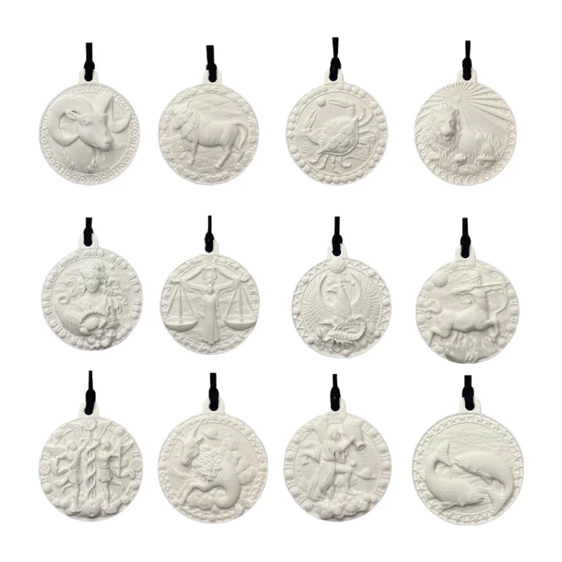Twelve Zodiac Signs Gypsum Aromatherapy Pendant Car Wardrobe Indoor Modern Art Diffuser Stone Decoration Accesorios Items Gifts