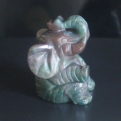 Carved Mixed gemstone Crystal sitting Elephant Figurine Animal Carving home decor 2''