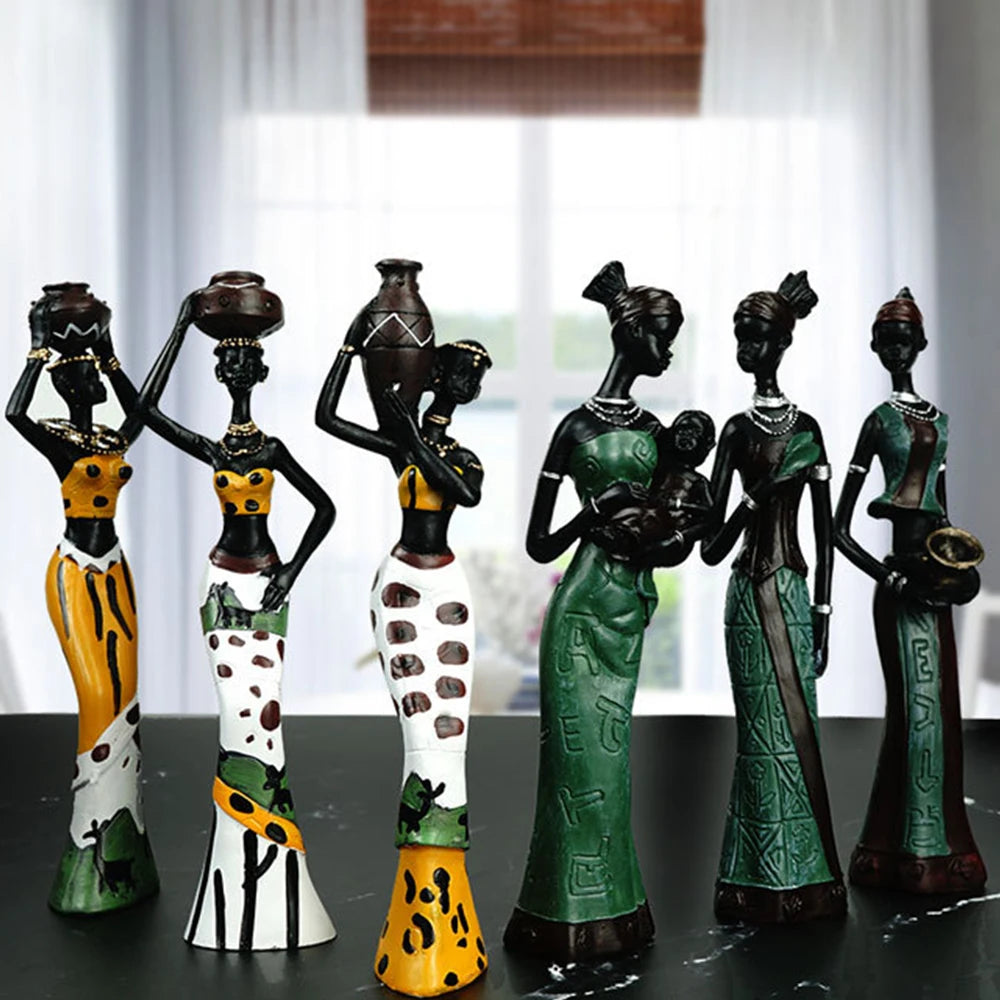 3PCS/Set Resin African Woman Figurines for Interior Black Figure Statue Exotic Ornaments for Home Luxury Living Room Decorations