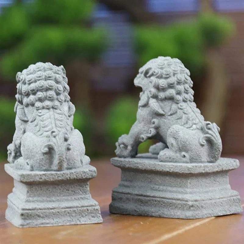 Statue Foo Shui Feng Figur Miniatur Stein Löwe Skulptur Dekoration Wächter Chinesischer Wohlstand Dekor Paar Fu Mini Figuren