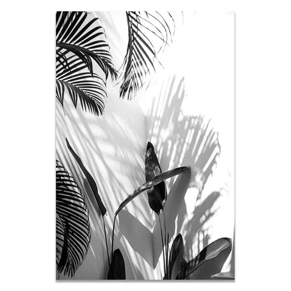 Black and White Wall Art Seascape Canvas Print Poster Beach Girl Surfboard Painting Landscape Tropical Palm Picture Home Decor