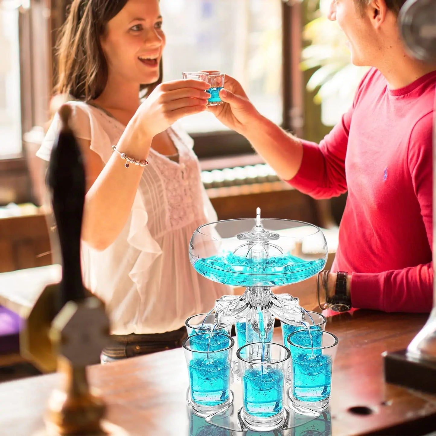 Distributeur de boissons de fête avec 6 verres à Shot, support en acrylique, outil de jeu à boire, ensemble de verres à vin pour Bar de réunion de famille