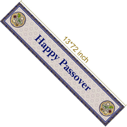 Happy Passover Linen Table Runner Party Decor Pesach Star of David Jewish Table Runners Dining Room Mantle Fireplace Decorations