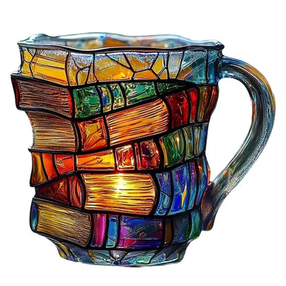 Painted Book Coffee Mug with Charming Book Motifs Book Shaped Tea Cup Gifts for Home Office Decoration