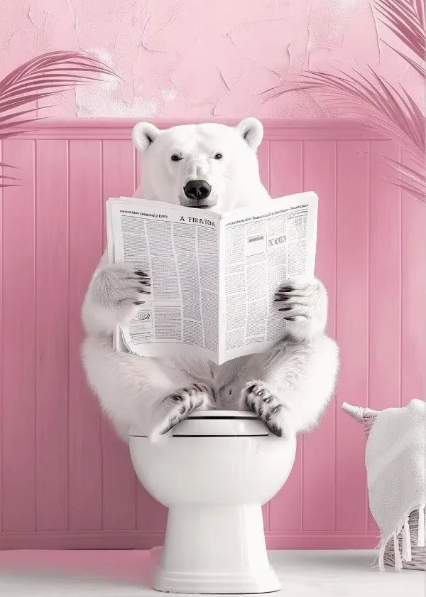 Funny Toilet Animals Black Cat Dog Flamingo Bear Tiger Reading Newspaper Poster Canvas Painting Wall Art Pictures Bathroom Decor