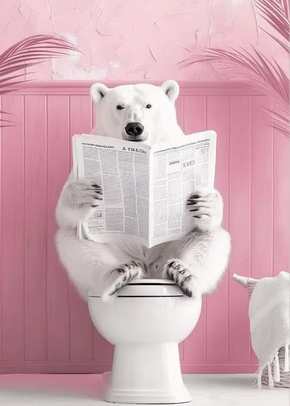 Funny Toilet Animals Black Cat Dog Flamingo Bear Tiger Reading Newspaper Poster Canvas Painting Wall Art Pictures Bathroom Decor