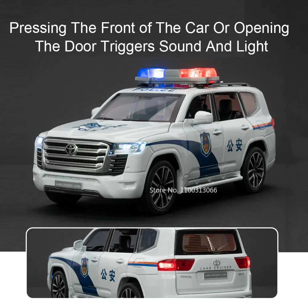 1:32 LAND CRUISER LC300 Police Cars Toys Alloy Diecast Model 6 Doors Opened with Light Music Vehicles Models Boys Birthday Gifts