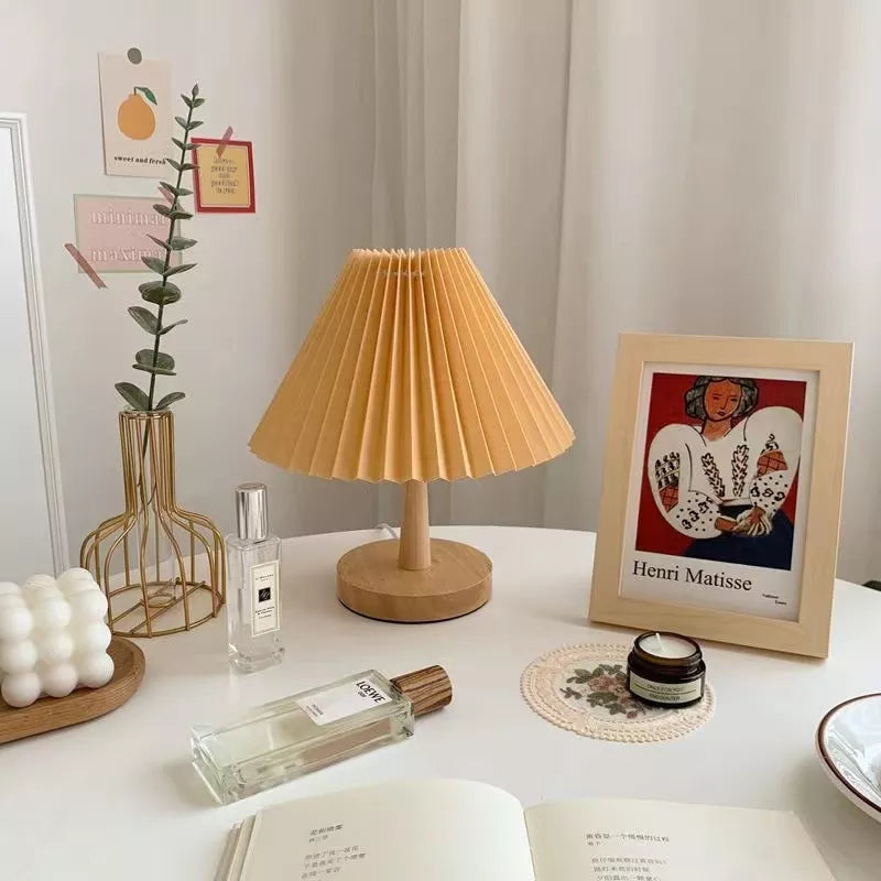 Nordic Pleated Table Lamp DIY Foldable 5V USB 220V Art Atmosphere Bedroom Bedside Night Light Home Decorate