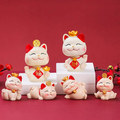 Lucky Cute Kawaii Cat Figurine Wealth Fortune Sculpture Gaming Office Table Desk Car Ornaments Chinese New Year Decoration Gifts