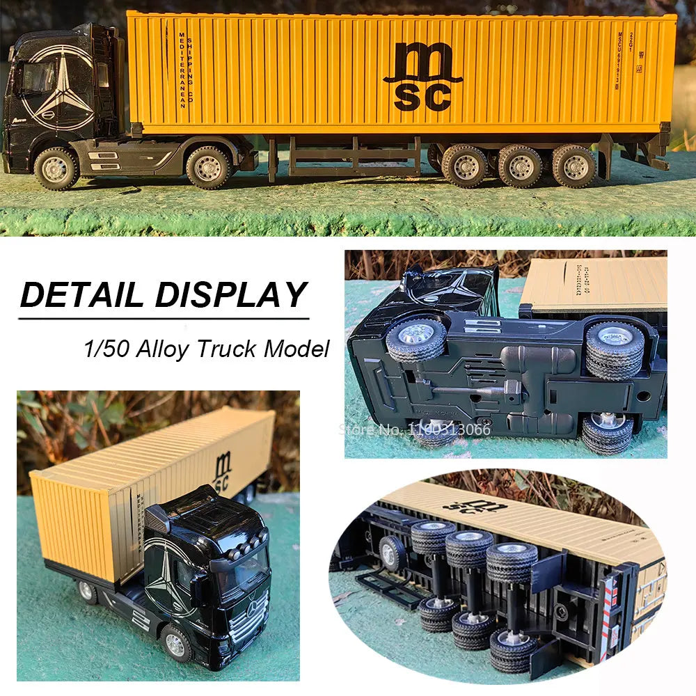 1:50 Large Diecast Alloy Truck Car Model Toys Container Pull Back Sound And Light Transport Vehicles Model Toys For Boys Gifts