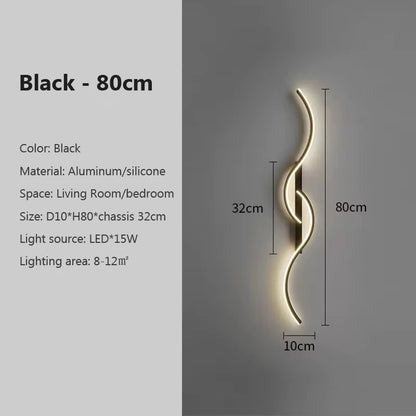 Modern LED Wall Lamp Black Long Strip Wall Sconce For Living Room Bedroom Bedside Hallway Home Decor Remote Control Lighting