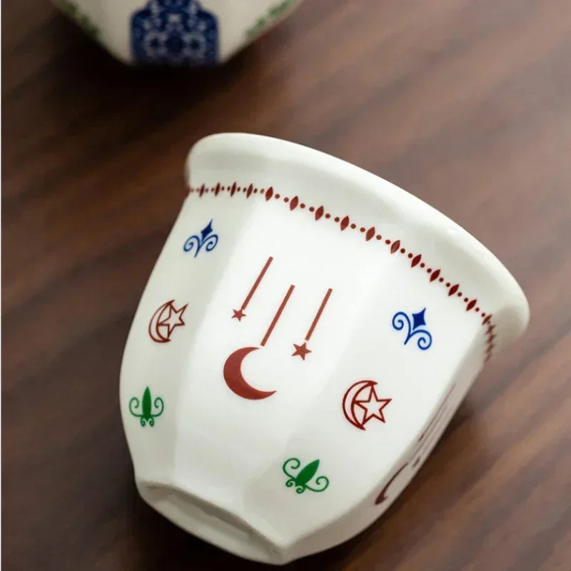 Arabic Ceramic Coffee Cup with Star Moon Design, Latte Art Espresso Tea Mug ErgonomicHandleDishwasherSafeHome Office Ethnic Gift