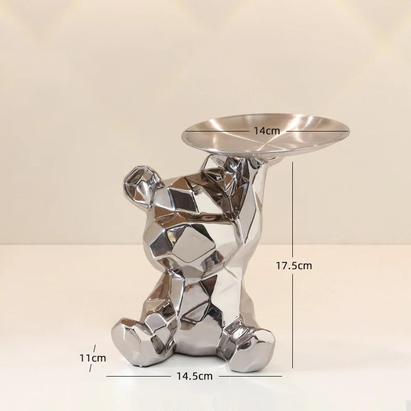 Ceramic Geometric Bear Ornament Coin Bank Home Living Room Desktop Remote Control Key Storage Tray Decorative Statue Gift