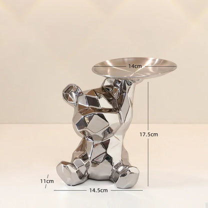 Ceramic Geometric Bear Ornament Coin Bank Home Living Room Desktop Remote Control Key Storage Tray Decorative Statue Gift