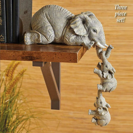 3PCS/Set Cute Simulation Elephant Figurine Elephant Holding Baby Elephant Ornaments for Home Resin Crafts Home Decoration Gifts