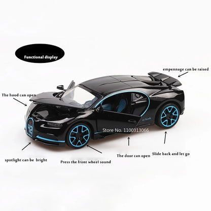 1:32 Challenger SRT Hellcat Chiron Sports Cars Toy Models Wheels Turned Vehicle 4 Doors Opened Miniature Car Kids Festival Gifts