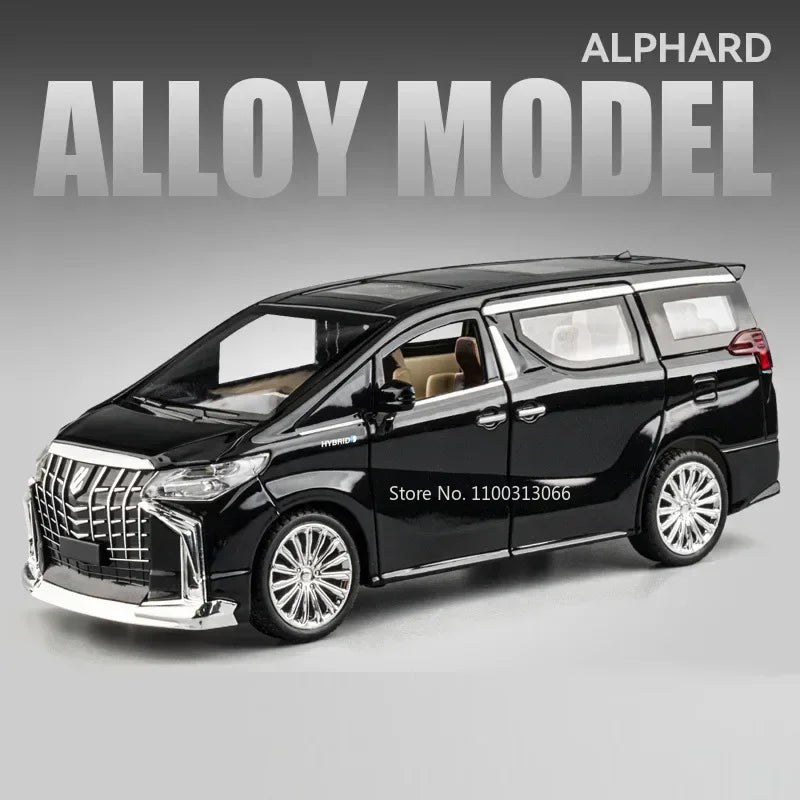 1:24 Alphard Coaster Model Cars Alloy Toy Doors Opened MPV Models with Light Music Vehicle for Kids Birthday Gift Decoration Toy