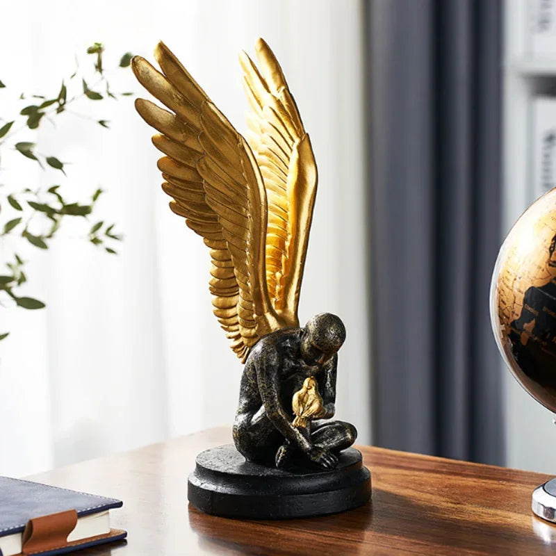 Angel Wings Model Statue Golden Silver Resin Creative Modern Abstract Sculpture Home Decor Living Room Decoration Office Decor