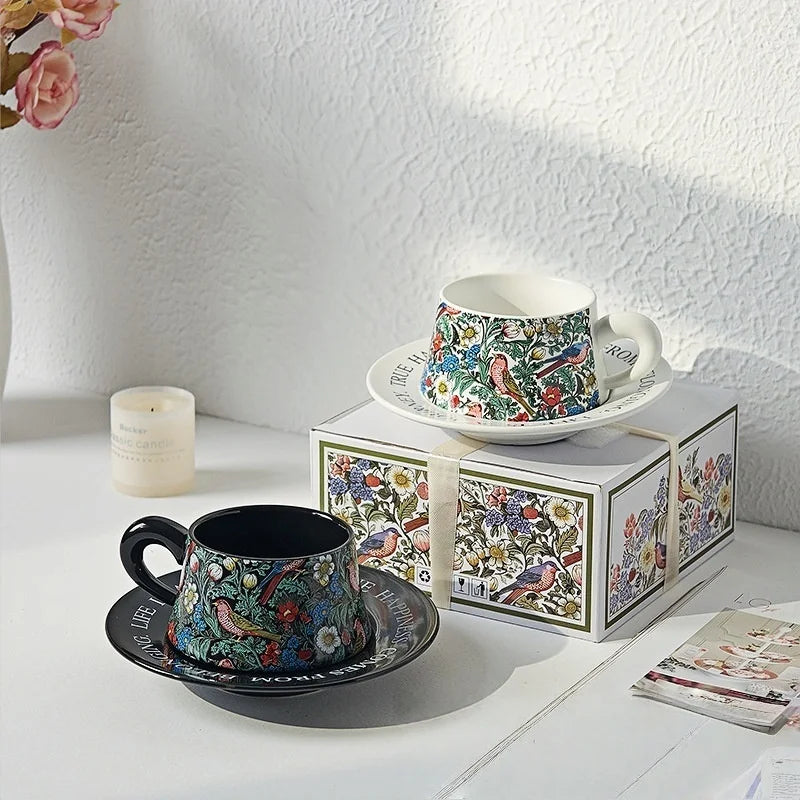 3-piece set Luxury Ceramic Coffee Cup & Saucer Set, Elegant Afternoon Tea Latte Cups, Boutique Gift for Home, Minimalist Design