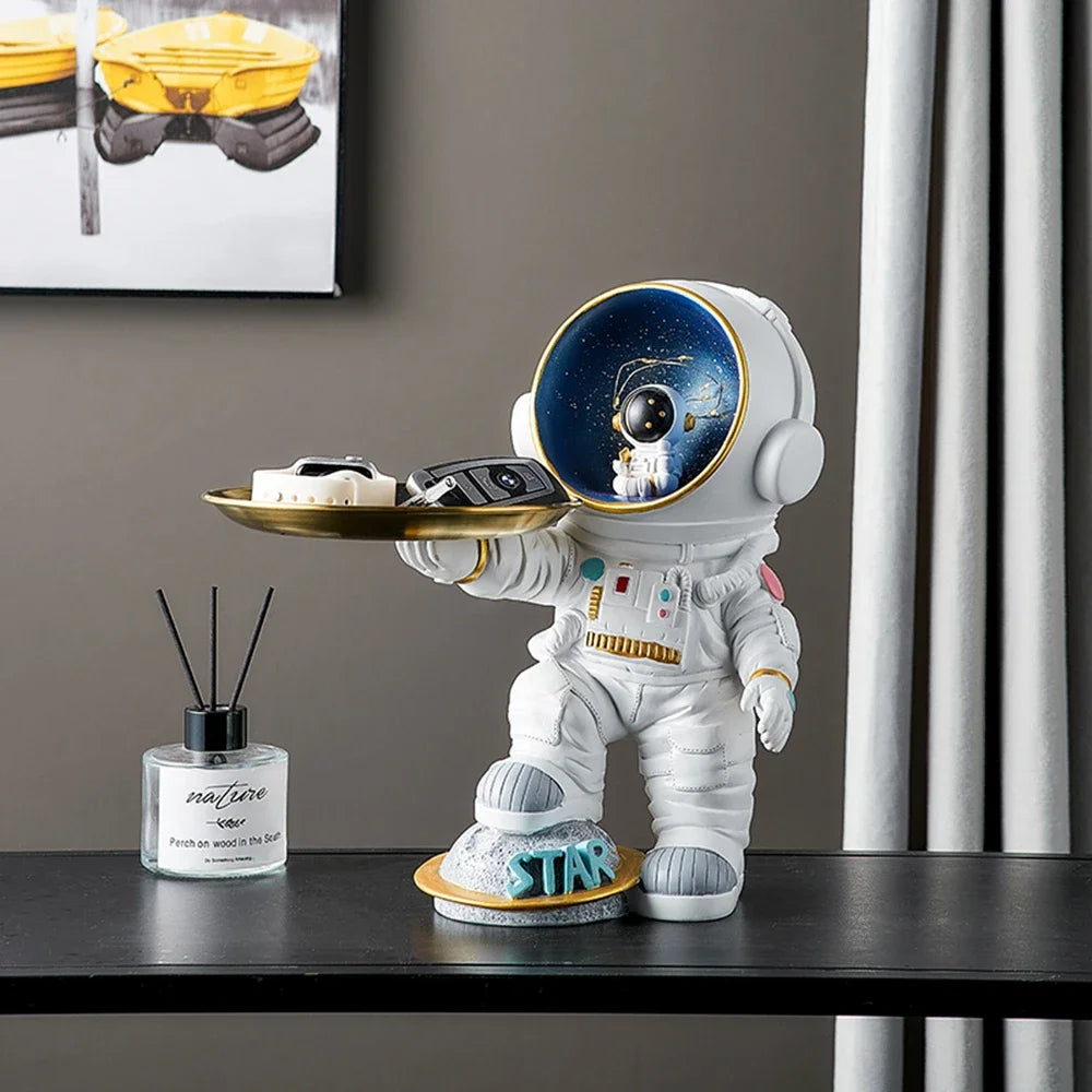Lovely Astronaut Figurine Storage Ornament Resin Sculpture Home Decor Accessories Room Decor Night Light Sundries Storage Gift