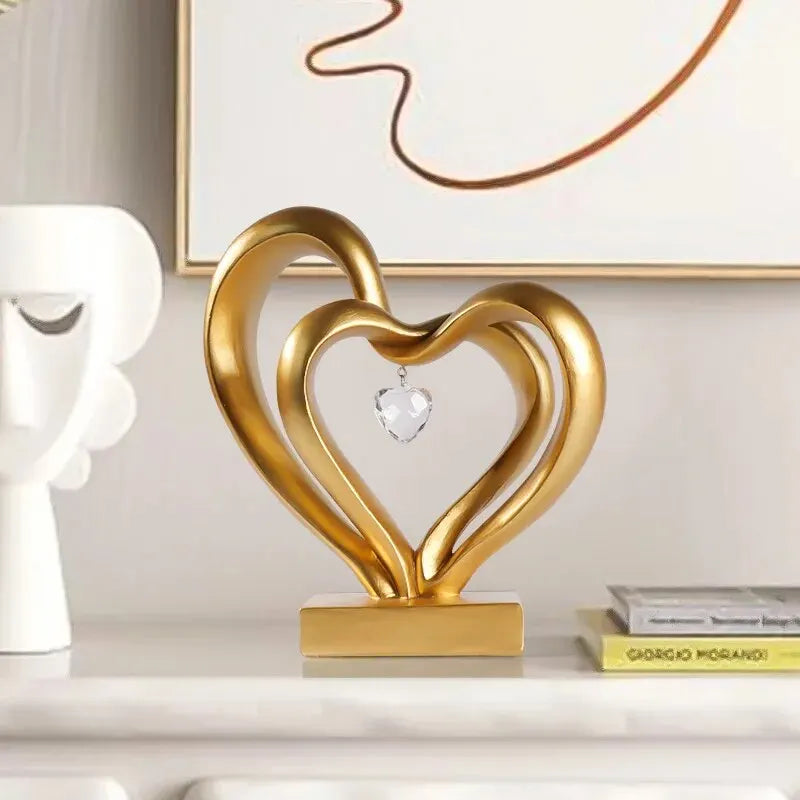 Sculpture de mains de cœur en résine dorée, décoration de mains de cœur, statue de mains de cœur, pour chambre de couple moderne, pièce maîtresse Lvoe, salon