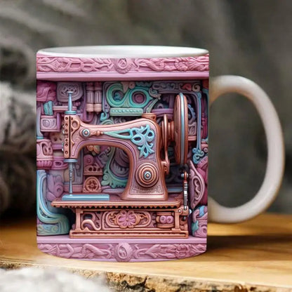 3D Sewing Mugs Creative Space Design Multi-Purpose Mugs 3D Floral Sewing Machine Coffee Mugs Ceramic Teacups Coffee Mugs