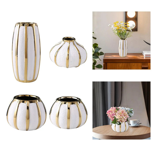 Light Luxury Vase Decoration Ceramic Vase White Gold Painted Ceramic Flower Pot Tabletop Vase For Wedding Dining Room