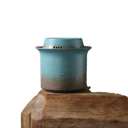 Kiln change vintage spring green rough pottery one pot 4 cups tea caddy simple small set outdoor living room tea room