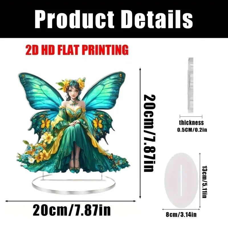 Vibrant Green Butterfly Fairy 2D Flat Acrylic Table Decoration ,Home,studio,Cafe,room, Ornament Desktop Gift Kit Sign