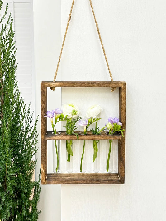 Fashionable Flower Arrangement Wooden Frame Vase Hanging Test Tube Propagation Hydroponic Plants Home Garden Wedding Decoration