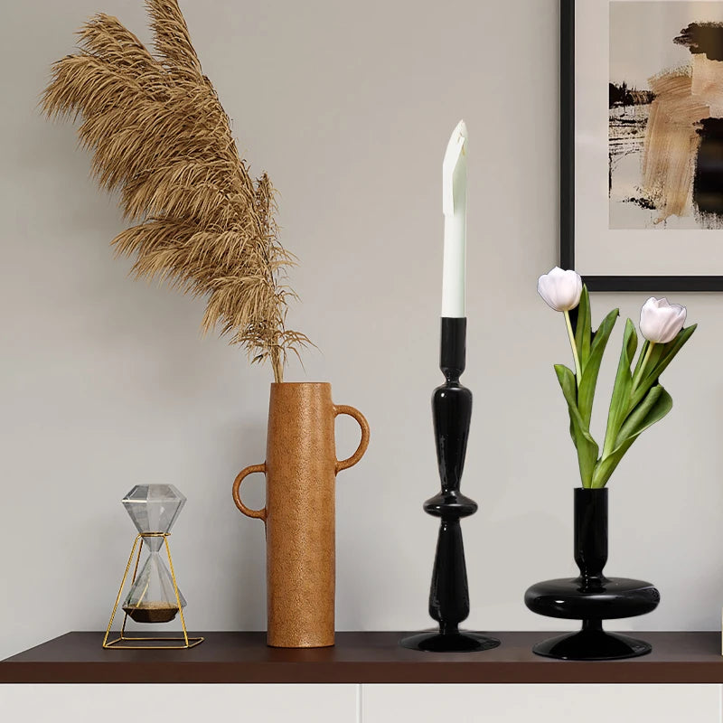 Black Glass Vases Glass Candle Holders for Wedding Home  Flower Vase Decoratio Candlestick Holder  Modern Living Room Decor