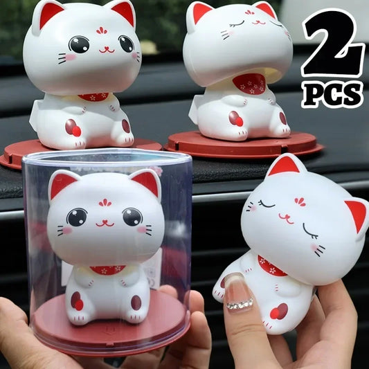 Solar Lucky Cat Car Ornaments Car Dashboard Center Console Cute Fortune Cat Nodding Ornament Car Interior Decoration Accessories