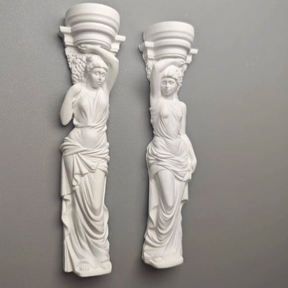 Set of Classical Maiden Column Statues - Plaster Sculptures, Greek-Inspired Shelf Artifact & Collectible Study Decor