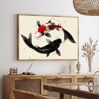 Japanese Landscape Ink Painting Poster Mountain Cherry Blossom Flowers Samurai Dragon Koi Canvas Picture Wall Art Home Decor
