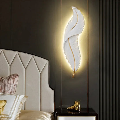 White Feather LED Wall Lamps  Modern Resin Sconce TV Background Wall Light for Home Bedroom Living Room Remote Wall Mount Lights