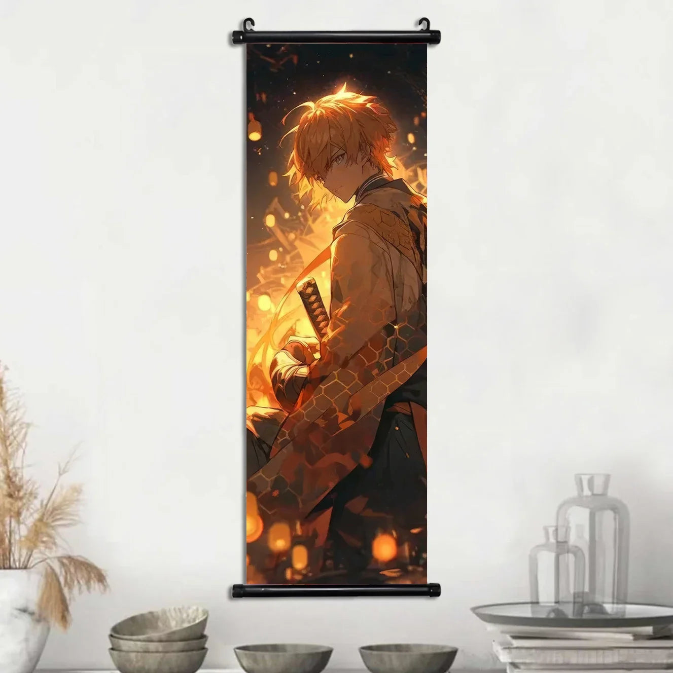 Demon Slayer Hashira Nezuko Agatsuma Zenitsu Inosuke Scroll Canvas Wall Hanging Painting Home Decor Anime Poster Wall Art Room
