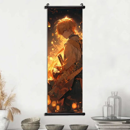 Demon Slayer Hashira Nezuko Agatsuma Zenitsu Inosuke Scroll Canvas Wall Hanging Painting Home Decor Anime Poster Wall Art Room