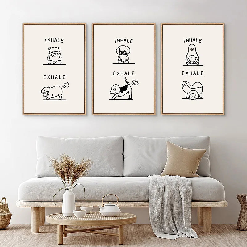 Inhale Exhale Poster Llama Sloth Husky Bulldog Dachshund Canvas Printing For Home Living Room Wall Decoration Frameless Painting