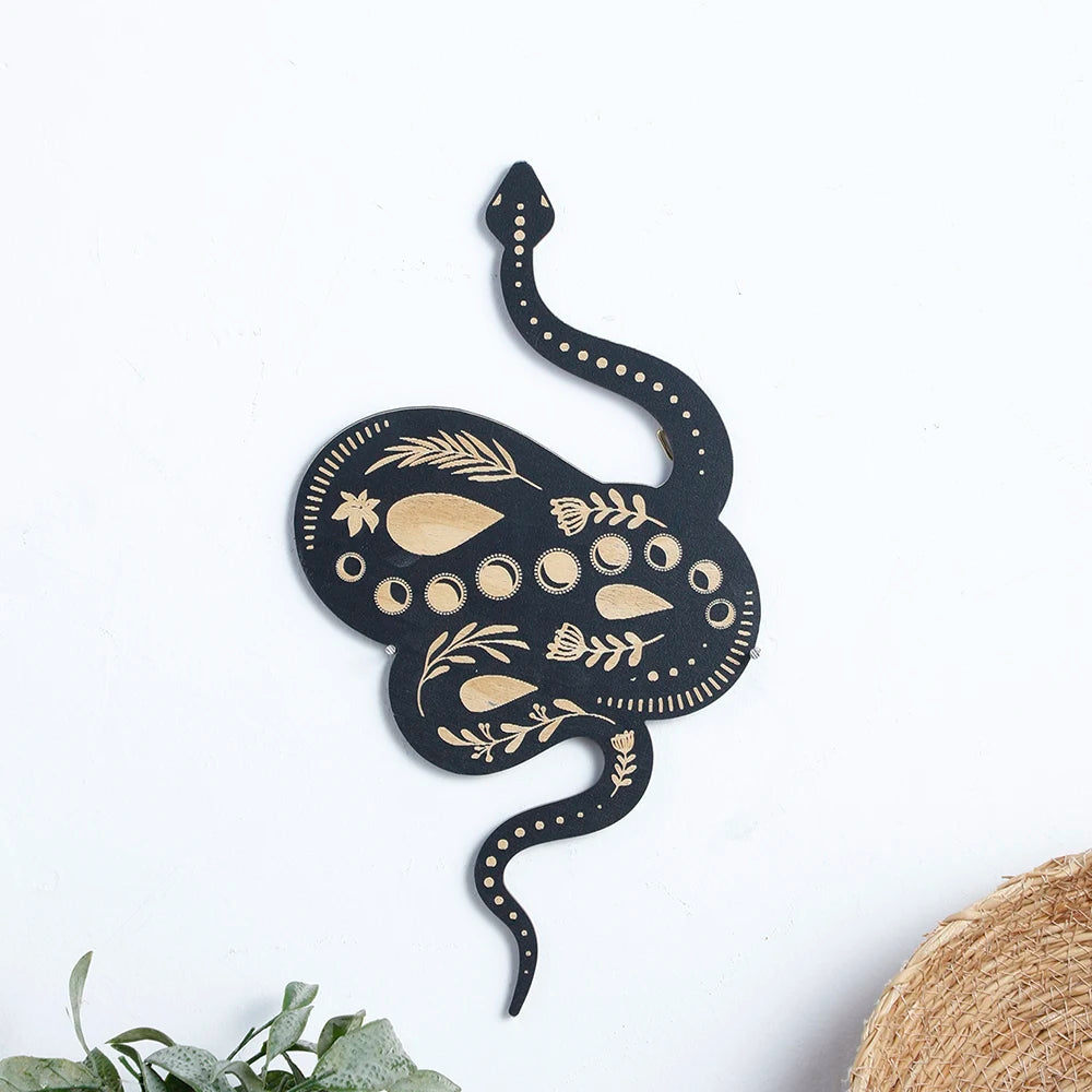 Black Snake Hanging Wall Decor Boho Witchy Wooden Snake Wall Art Room Living Room Bedroom Apartment Aesthetic Home Decoration