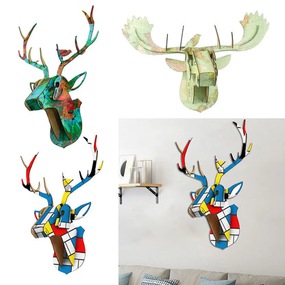 Deer head wall sculpture home decoration day 3d puzzle art statue christmas