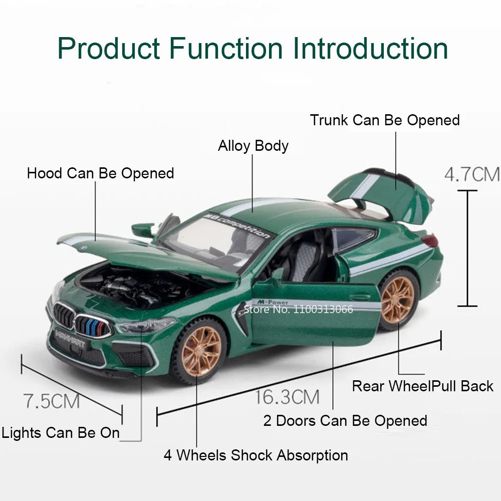 1:32 Alloy M8 Model Toys Cars with Light Sound Rubber Tires Miniature Vehicles Doors Opened Police Car Kids Children's Day Gifts